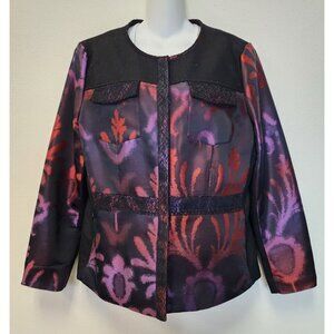 Great Cavalier Blazer Jacket Women Medium Snap Black Wool Abstract Artsy Lace